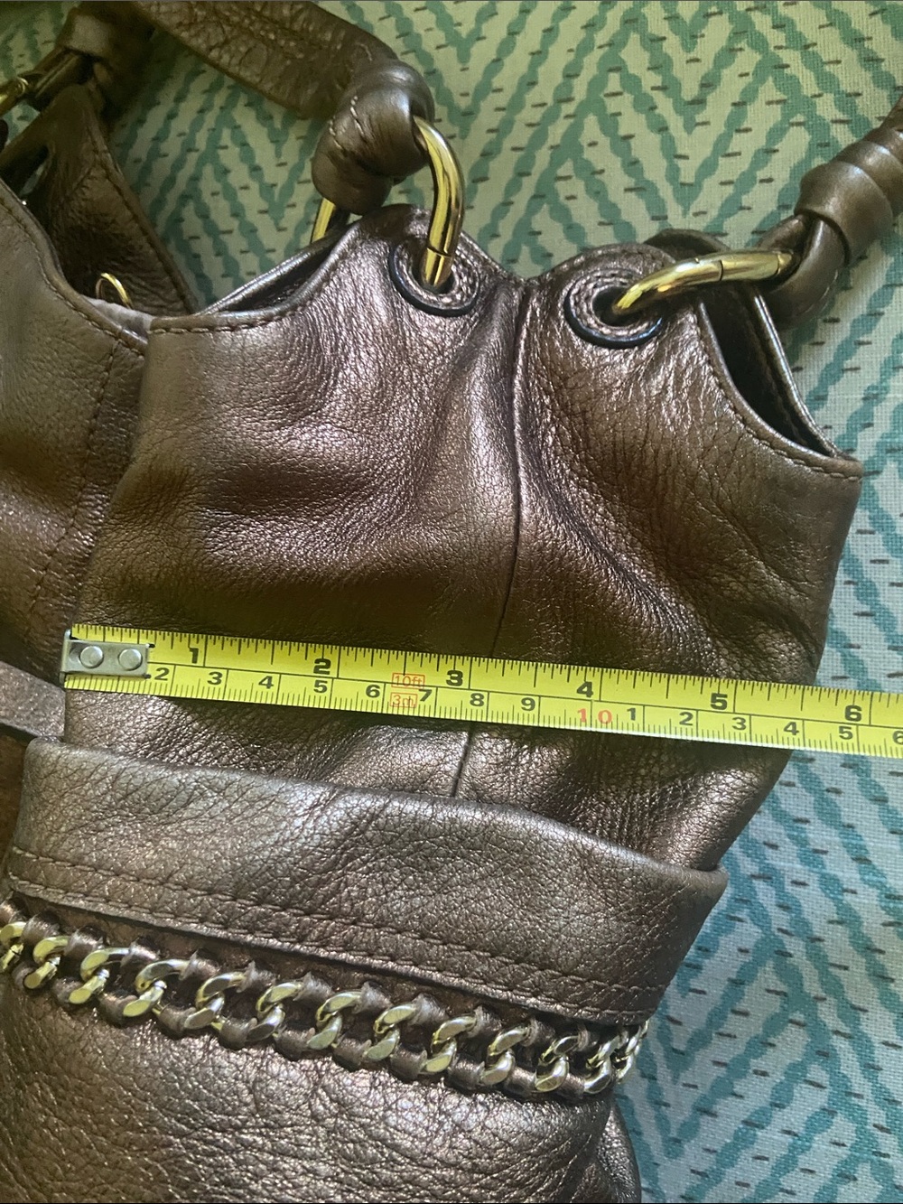 b. makowsky Metallic Bronze Shoulder Tote with Chain Trim - Picture 13 of 13